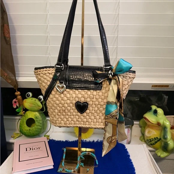 Vintage, black and Tan Brighton brand Woven Shoulder Bag - Picture 6 of 15